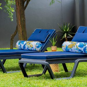 Blue & White Thick 2 piece Outdoor Lounger Cushion