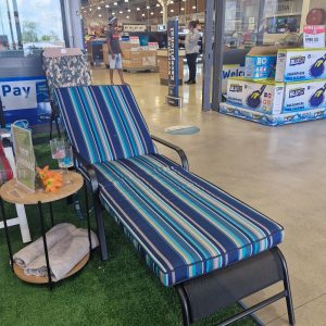 Blue Striped Thick Outdoor Lounger Cushion