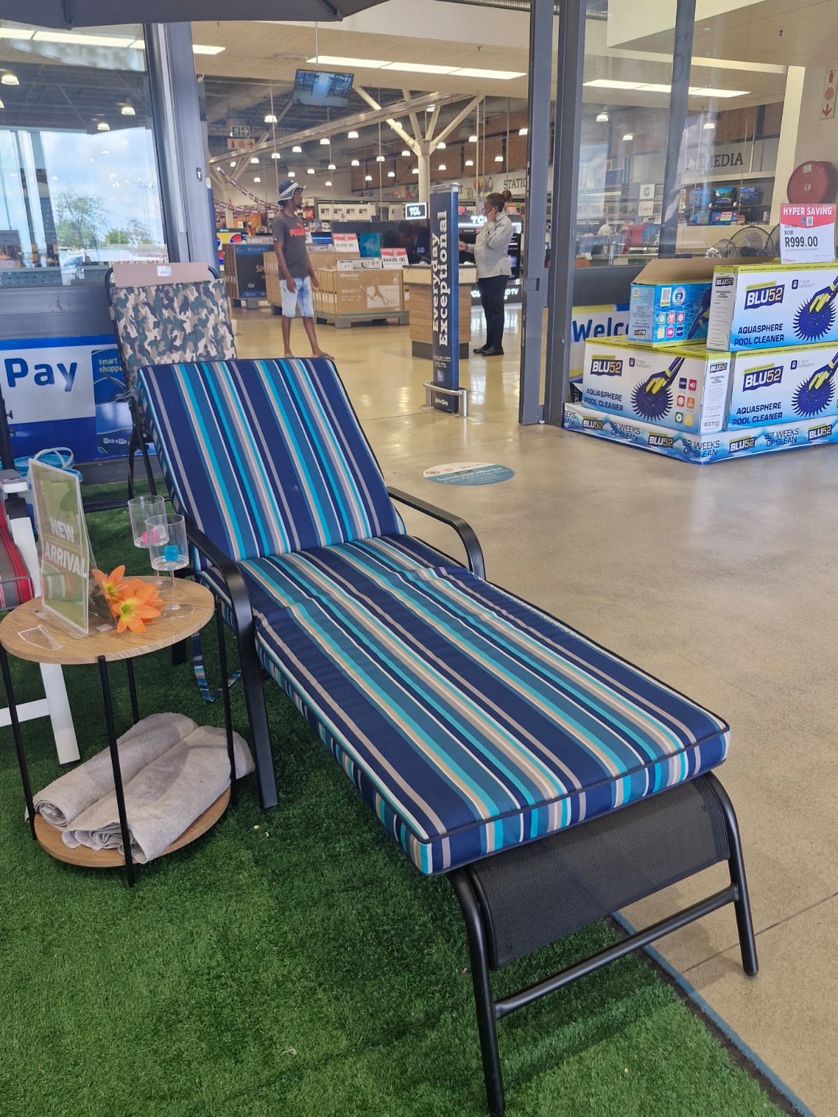 Blue Striped Thick Outdoor Lounger Cushion
