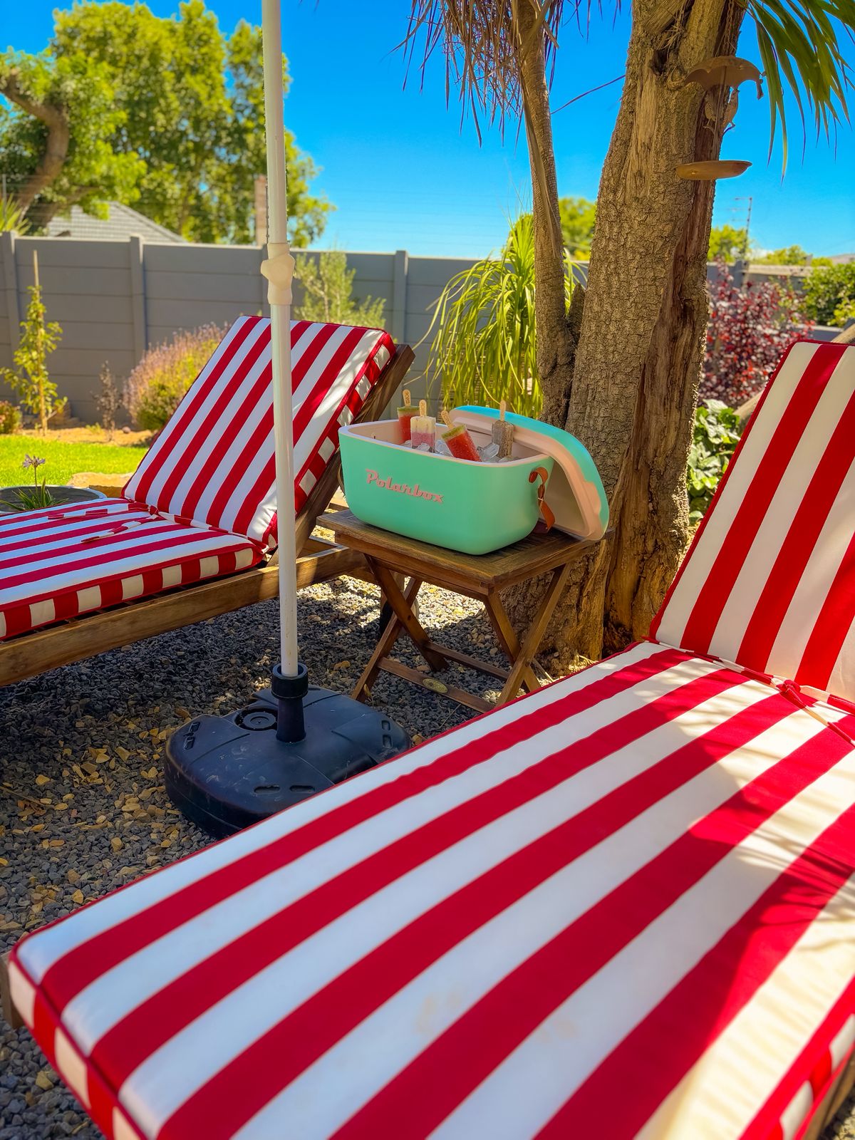Red Striped Thick Outdoor Lounger Cushion